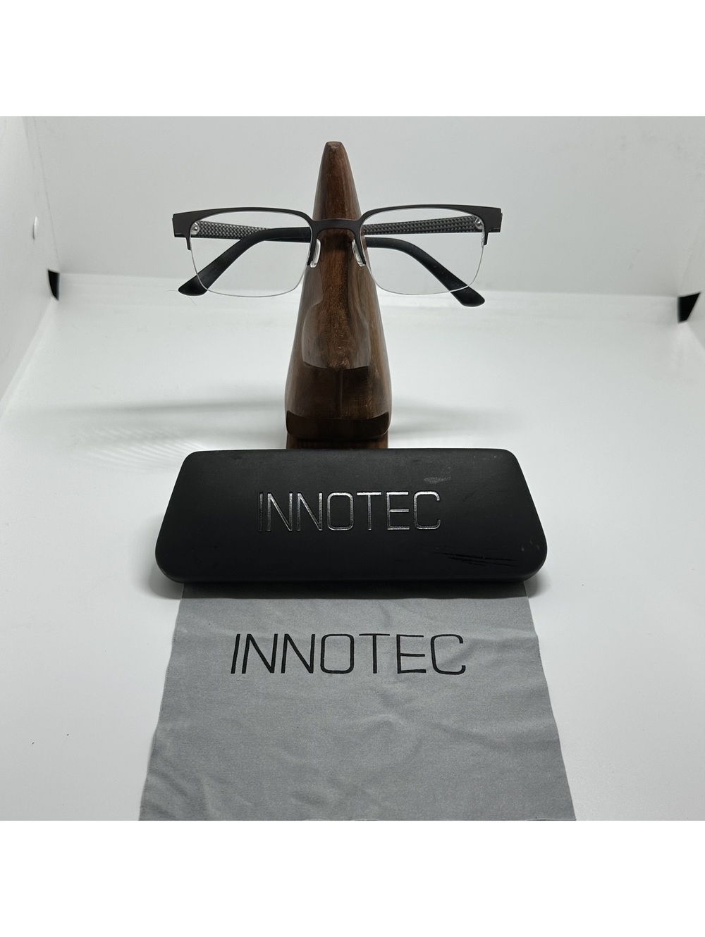 INNOTEC Reiner Black Semi-Rimless Prescription Glasses Frames, Case, & Cloth